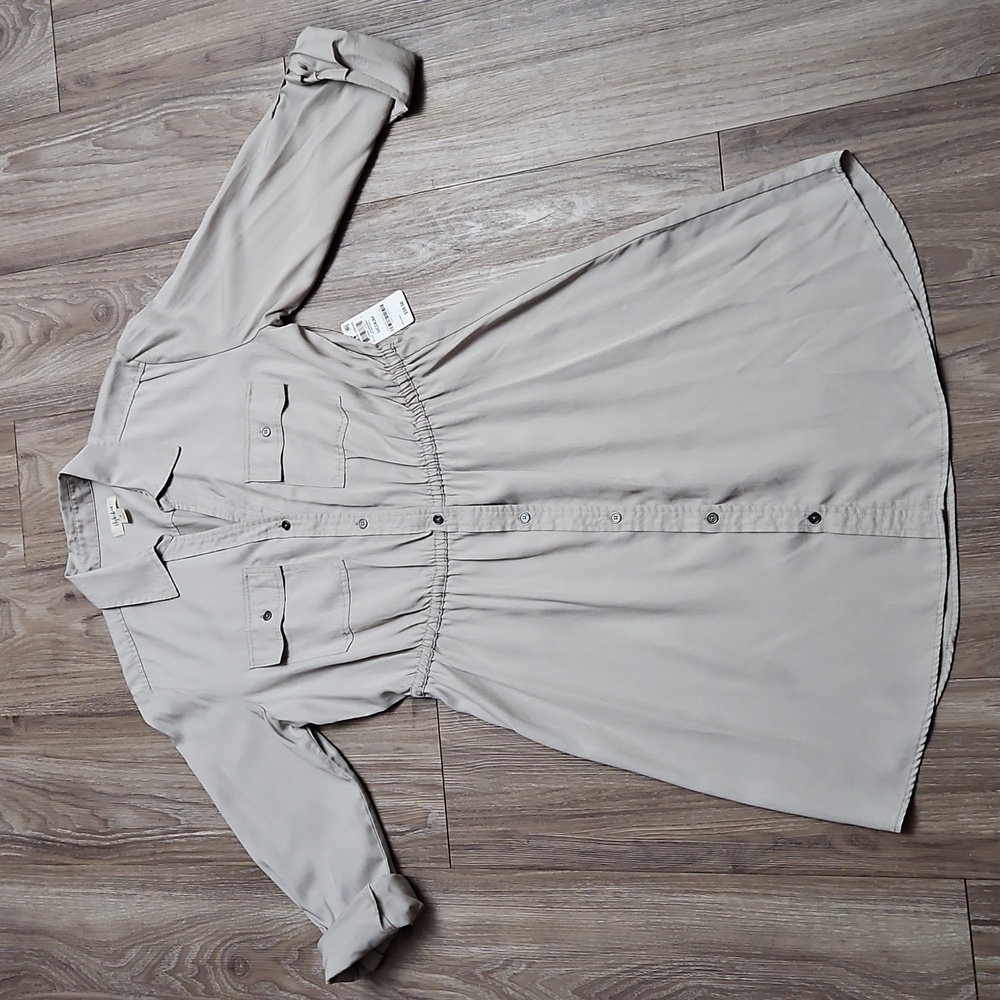Style & Co Fashion Dress Button Up Cinched Waist Adjustable Sleeves Women's Med